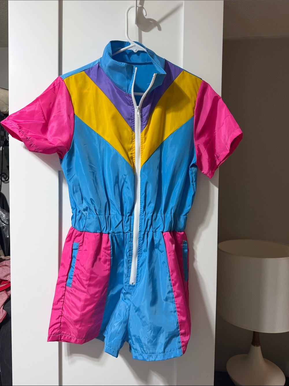 Women’s 80’s Colorblock Blue & Pink Romper